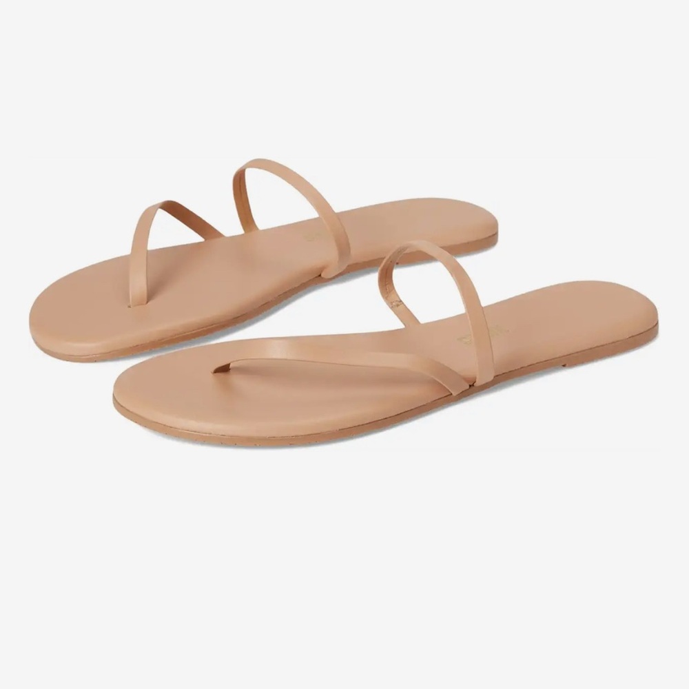 TKEES Nude Tan Minimalist Leather Slide Sandals - Picture 2 of 5